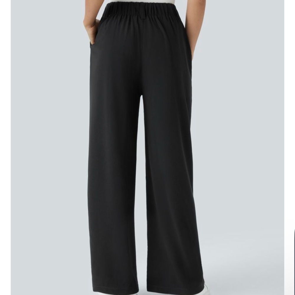NWT Halara Black Wide-Leg waffle knit work Pants. Flowy baggy size 40 (8/10) - Picture 2 of 8